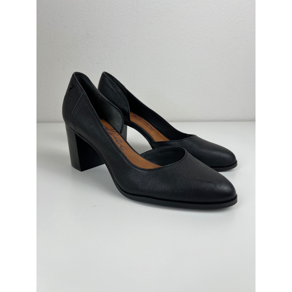 Zodiac Gracie Black Leather D'Orsay Block Heel Pumps US 7.5M Side Cutout Career